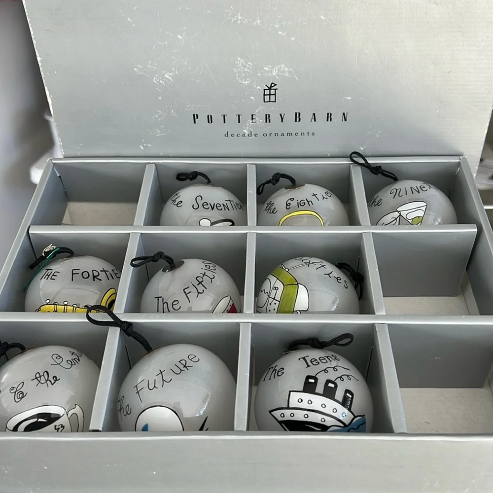 Pottery Barn decade ornaments Rare Set of 9